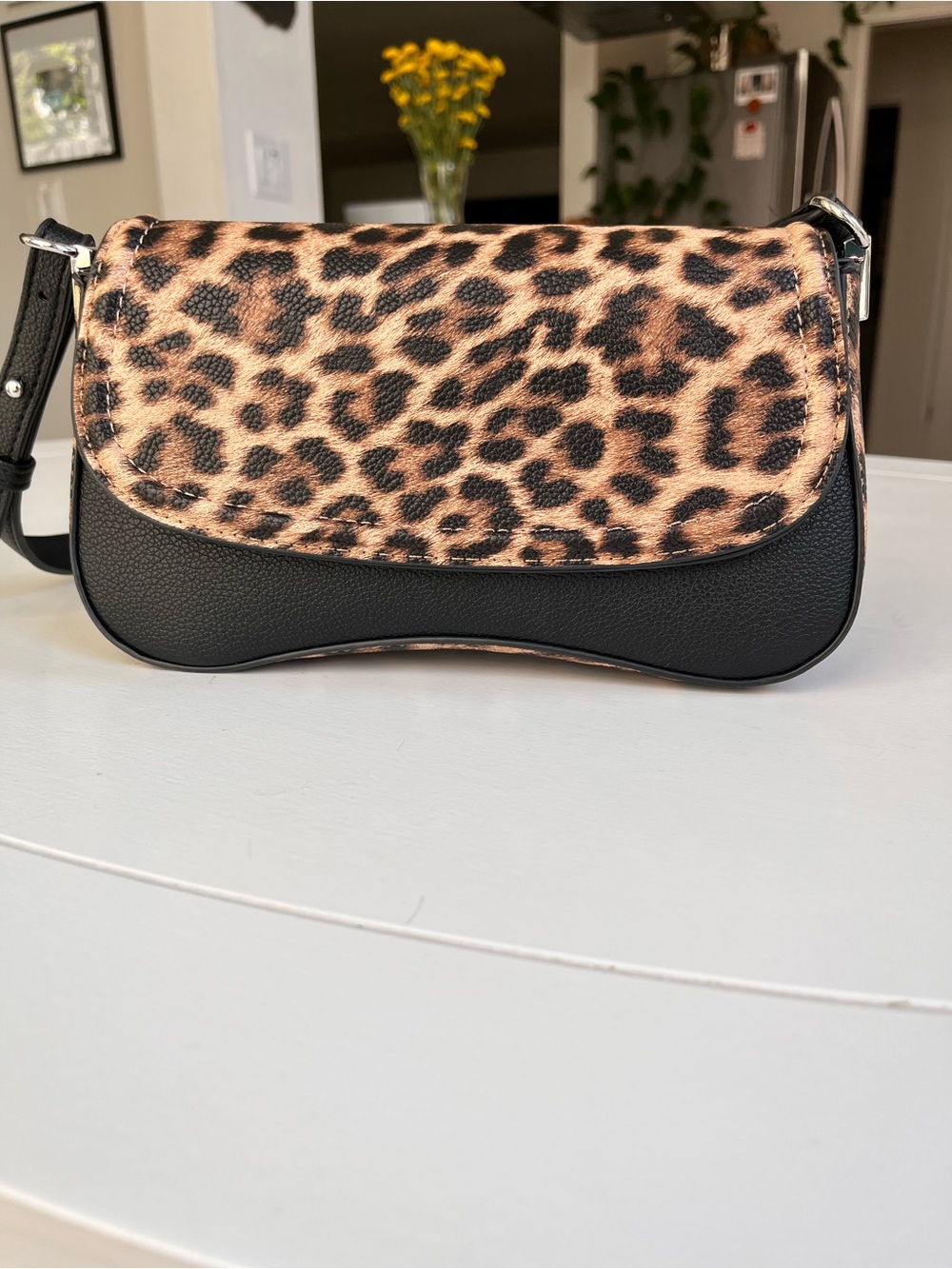Leopard Print Crossbody Bag with Black Trim